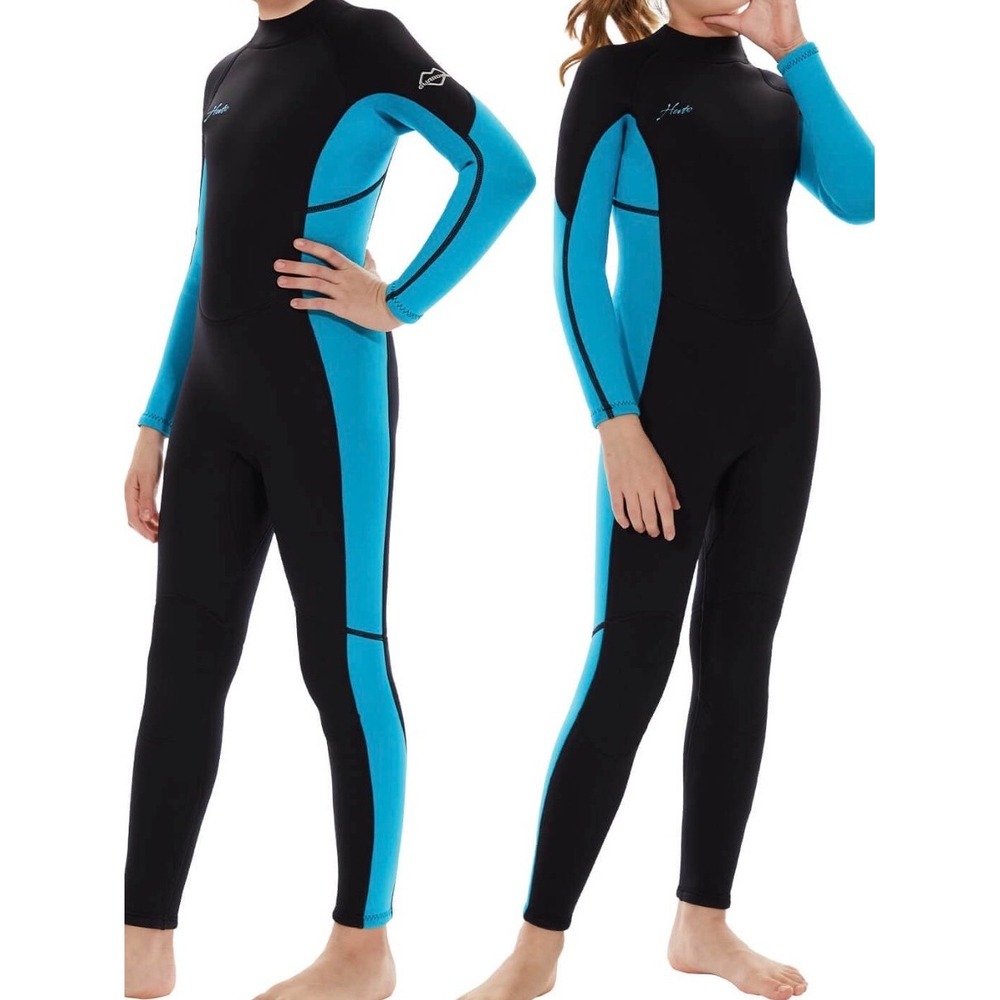 Hevto Wetsuit Kids Size 6 Black Blue New 3/2mm Neoprene Full Body Youth
